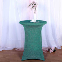 Metallic Shimmer Tinsel Spandex Cocktail Table Cover in Turquoise 