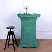 Turquoise Colored Metallic Shimmer Tinsel Spandex Cocktail Table Cover 