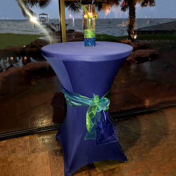 Elevate Your Event with the Navy Blue Cocktail Spandex Table Cover