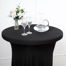 Heavy Duty Spandex Round Table Cover In Black With Wavy Drapes