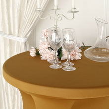 Round Spandex Cocktail Table Cover Gold Wavy Drapes