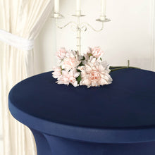 Round Spandex Cocktail Table Cover Navy Blue Wavy Drapes
