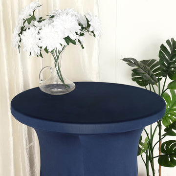 Durable and Stylish Navy Blue Round Spandex Cocktail Table Cover