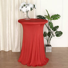 Round Spandex Cocktail Table Cover In Red With Wavy Drapes
