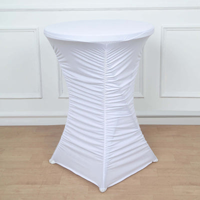 White stretch table cover for round cocktail tables