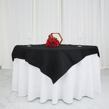 Elevate Your Event Decor with the Black Seamless 100% Cotton Linen Table Overlay