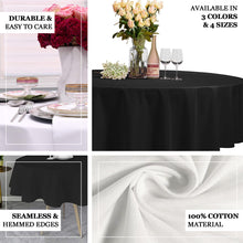 Seamless Black 100% Cotton Linen Tablecloth 90 Inch Round