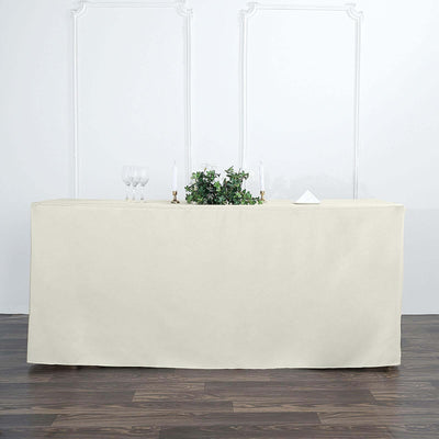Beige tablecloth draped over a table, ideal for elegant events and gatherings.