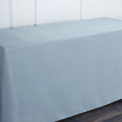 Light blue table cover on a wooden surface.