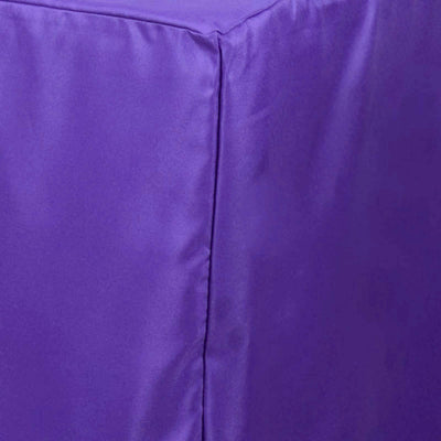 Purple satin table cover corner detail.