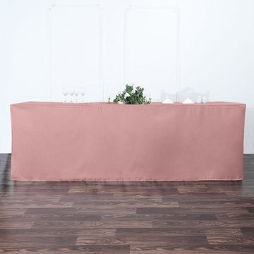 Elevate Your Event with the Dusty Rose Fitted Polyester Rectangular Table Cover 8ft