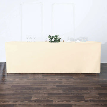 Beige Fitted Polyester Rectangular Table Cover 8ft