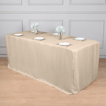 Durable and Elegant: The Nude Fitted Polyester Rectangular Table Cover 8ft