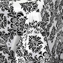 90 Inch x 132 Inch Flocking Design Taffeta Damask Tablecloth In Black Velvet Rectangle#whtbkgd