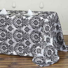 90 Inch x 132 Inch Rectangle Black Velvet Flocking Design Taffeta Damask Tablecloth