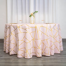 120 Inch Blush Rose Gold Round Tablecloth Polyester With Gold Foil Geometric Pattern
