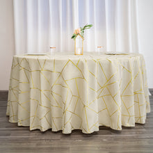 Polyester Tablecloth 120 Inch Beige Round With Gold Geometric Pattern