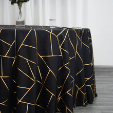 Black Round Tablecloth With Gold Geometric Design 120 Inch Polyester