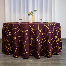 120 Inch Polyester Burgundy Round Tablecloth With Gold Foil Design