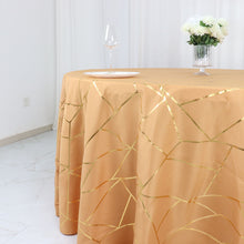 Polyester Round Tablecloth in Gold with Gold Foil Geometric Design 120 Inch