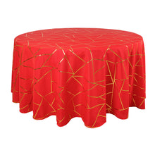 Gold Foil Geometric 120 Inch Round Tablecloth In Red Polyester