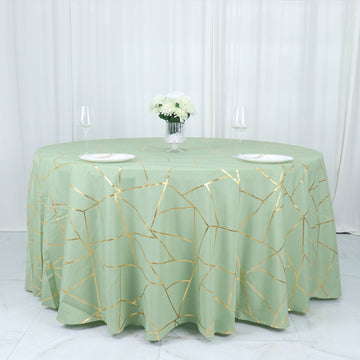 Sage Green Seamless Round Polyester Tablecloth With Gold Foil Geometric Pattern 120