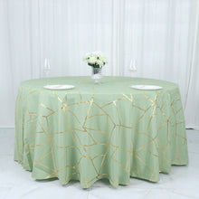 Gold Foil Geometric Pattern on 120 Inch Sage Green Round Polyester Tablecloth