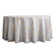 Round Tablecloth 120 Inch In Silver Polyester With Gold Foil Geometric