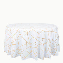Gold Geometric Pattern On White 120 Inch Round Polyester Tablecloth