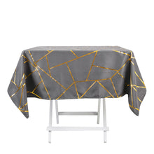 Square Tablecloth In Charcoal Gray With Gold Geometric Design 54 Inch x 54 Inch Polyester