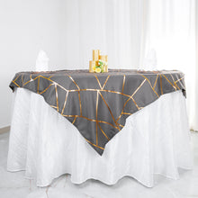 Polyester Table Overlay With Gold Geometric Design 54 Inch x 54 Inch Square In Charcoal Gray 