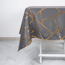 Charcoal Gray Polyester Tablecloth With Gold Geometric Pattern 54 Inch x 54 Inch Square