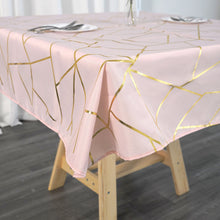 Polyester Blush Rose Gold Tablecloth 54 Inch x 54 Inch Square With Gold Geometric Design