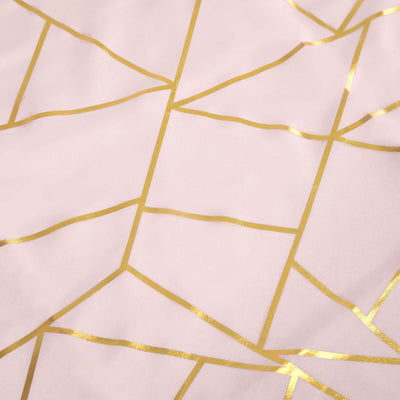 Pink fabric with gold geometric pattern detail.