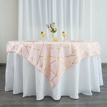 Polyester Table Overlay 54 Inch x 54 Inch Blush Rose Gold With Gold Foil Geometry