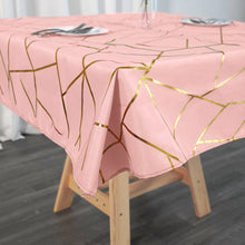 54 Inch x 54 Inch Square Dusty Rose Polyester Tablecloth With Gold Foil Geometric Pattern