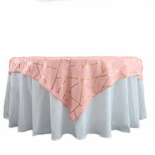 54 Inch x 54 Inch Dusty Rose Polyester Table Overlay Featuring Gold Foil Geometric Pattern