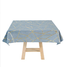 54 Inch x 54 Inch Square Tablecloth In Dusty Blue Polyester With Gold Foil Geometric Print