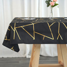 Black 54 Inch x 54 Inch Square Table Overlay With Gold Geometric Pattern In Polyester