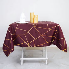 Square Tablecloth With Gold Foil Geometric Pattern In Burgundy Polyester 54 Inch x 54 Inch