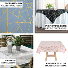 Polyester Dusty Blue Square Tablecloth With Gold Foil Geometric Pattern 54 Inch x 54 Inch 