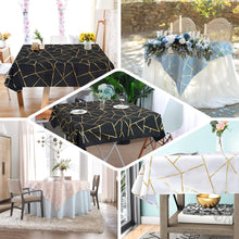 Silver 54 Inch x 54 Inch Square Polyester Tablecloth Featuring Gold Foil Geometric Pattern
