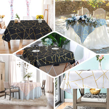 Square Black Polyester Table Overlay With Gold Geometric Pattern 54 Inch x 54 Inch 