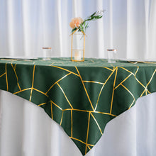54 Inch By 54 Inch Square Table Overlay In Hunter Green & Gold Geometric Pattern