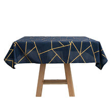 Geometric Gold Foil Pattern On Navy Blue Polyester 54 Inch x 54 Inch Square Tablecloth