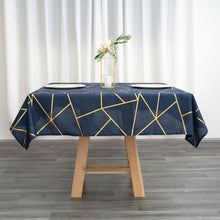 Navy Blue Square 54 Inch x 54 Inch Tablecloth With Gold Geometric Pattern In Polyester
