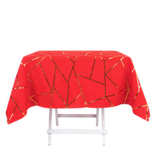 Gold Foil Geometric Pattern On Red Polyester Square Tablecloth 54 Inch x 54 Inch 