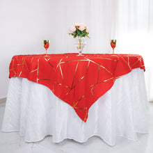 54 Inch x 54 Inch Red Square Table Overlay With Gold Geometric Design