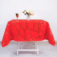 Red Polyester Table Overlay With Gold Geometric Print 54 Inch x 54 Inch