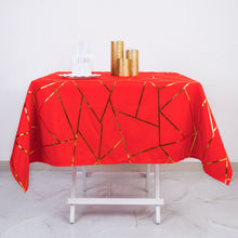 54 Inch x 54 Inch Square Red Tablecloth With Gold Foil Pattern On Polyester 